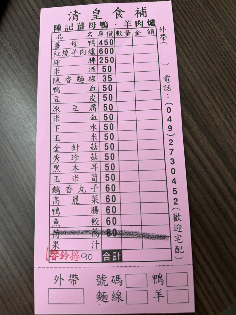 陳記薑母鴨菜單